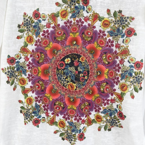 Desigual Womens Top Small Long Sleeve Boho Festival Mandala Sheer Back Artsy‎ - Picture 2 of 14